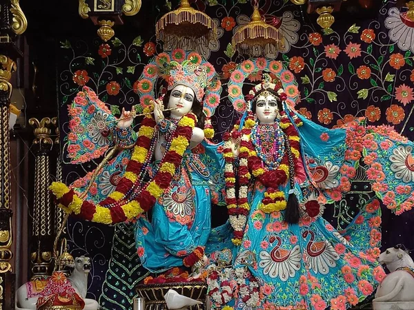 Beautiful Dresses Lord Krishna Radha Rani Beautiful Makeup Both Mesmerizing — Stock Photo, Image