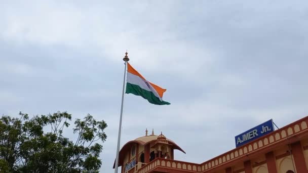Індійський Прапор Махає Вітром Аймер Раджастхан Індія — стокове відео