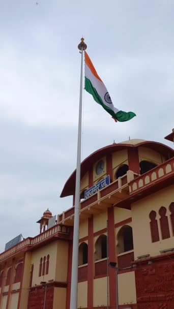 Hindistan Bayrağı Rüzgarda Dalgalanıyor Ajmer Rajasthan Hindistan — Stok video