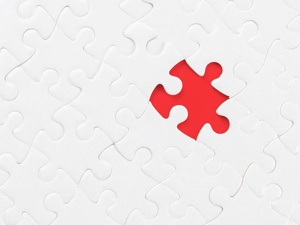 Puzzle Blanc Vierge Sans Une Seule Pièce Sur Rouge Couper — Photo