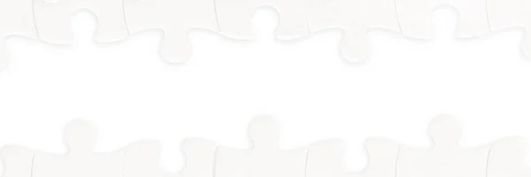 White Jigsaw Puzzle Pieces Long Frame Isolated White Clipping Path — Fotografia de Stock