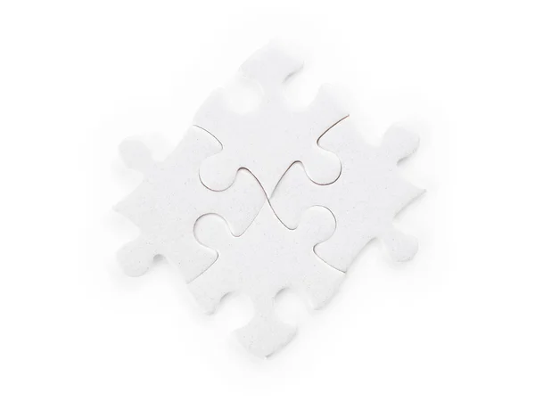 Quatre Pièces Puzzle Blanc Isolé Sur Blanc Chemin Coupe Inclus — Photo