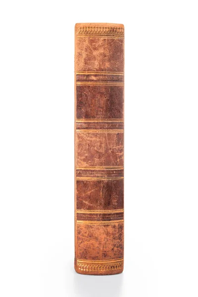 Старий Шкіряний Книжковий Хребет Ізольовано Білому Відсічний Контур Включено Стокове Фото