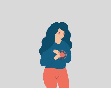 Genç bir kadın ellerini tutuyor ve acıdan kıvranıyor. Üzgün kızın bileğinde rahatsızlık ya da yaralanma var. Ağrısı olan biri üzgün görünüyor. Sağlık sorunları, sağlık hizmetleri, kas iskeleti, kemik iltihabı, konsept.