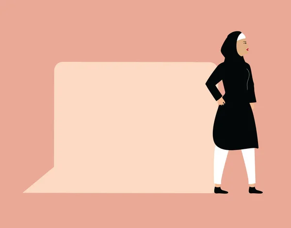 Wanita Muslim Tetap Dekat Dengan Bulatan Besar Pidato Persegi Wanita - Stok Vektor