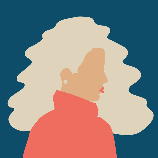 Young blond woman portrait. Confident girl with side view. European American business lady with wavy hair. Woman empowerment movement, mother's day, happy international women's day concept. Vector