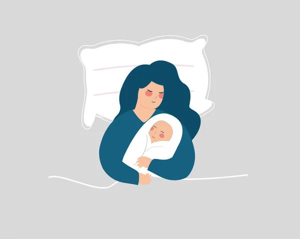 Young Mother Lying Her Bed Holding Her Baby New Mom — Stockvector