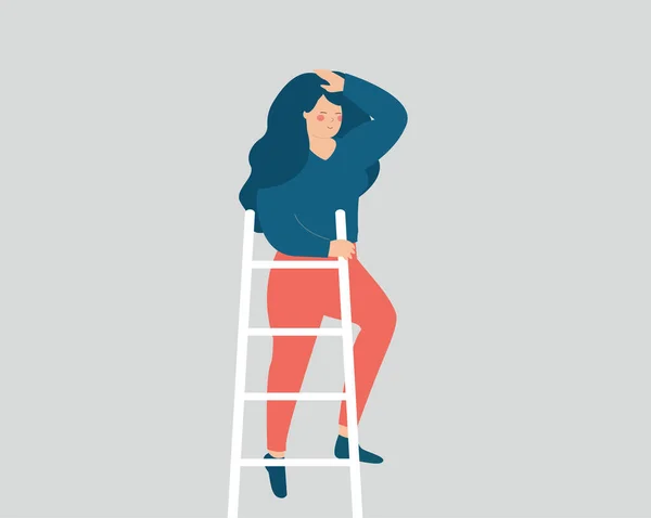 Entrepreneur Woman Climbs Top Ladder Looks Future Businesswoman Searches Business — 스톡 벡터