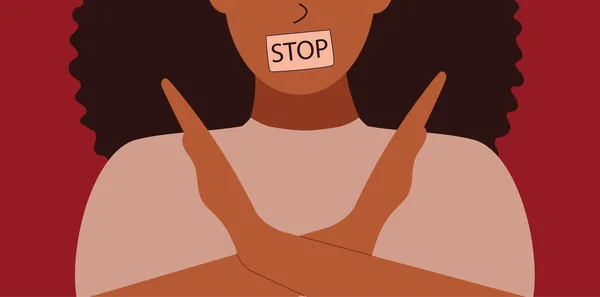 Stark Kvinna Korsade Händerna För Att Protestera Och Skydda Sig — Stock vektor
