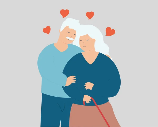 Senior Husband Wife Stand Together Hug Each Other Elderly Man — Stockvektor