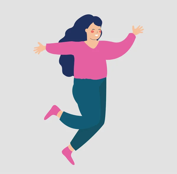 Happy Young Woman Jumping Raised Hands Isolated Background Smiling Girl — 图库矢量图片