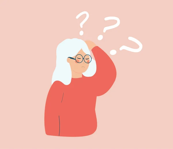 Older Woman Has Loss Short Term Memory Grandma Has Difficulty — Stock Vector