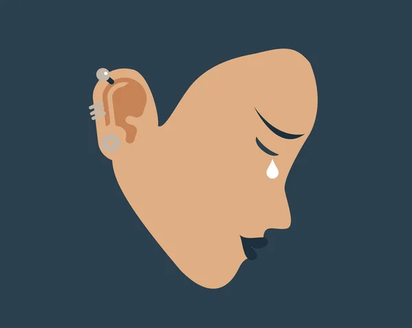 Sad Woman Crying Side View Feeling Depression Stress Anxiety Young — Wektor stockowy