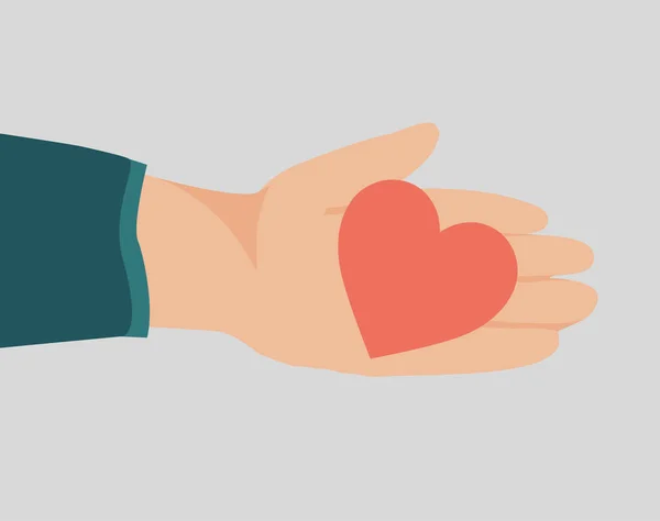 Female Hand Holds Red Heart Celebrate Valentines Day Big Human — стоковый вектор