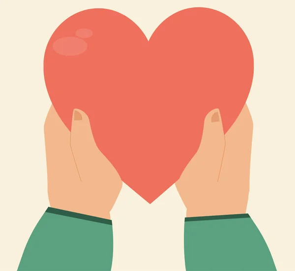 Two Human Hands Hold Big Heart Sign Love Valentine Day — Archivo Imágenes Vectoriales