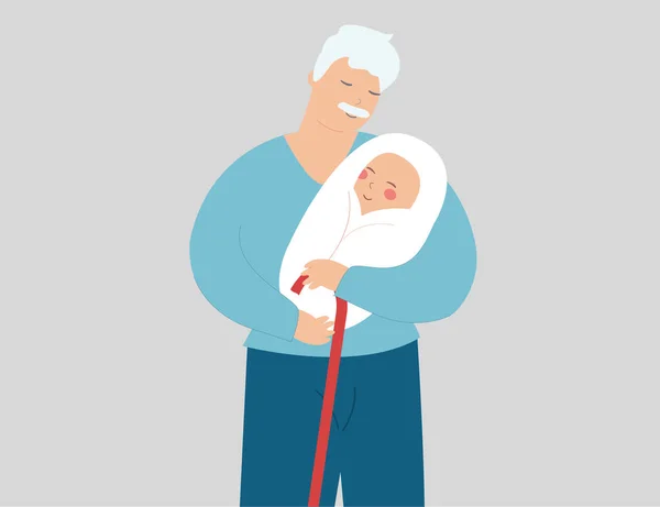 Grandpa Hugs His Newborn Grandson Love Senior Grandfather Embraces His — Image vectorielle