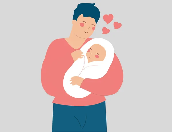 Single Father Hugs Embraces His Child Care Young Dad Holds — Archivo Imágenes Vectoriales