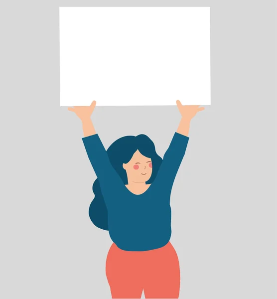 Activist Woman Holds Sign White Background Her Head Protest Feminist — Archivo Imágenes Vectoriales