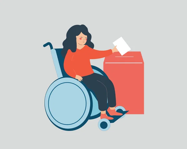Woman Disability Voting Elections Female Person Who Uses Wheelchair Participates —  Vetores de Stock
