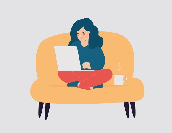 Self Employed Woman Working Laptop While Drinking Her Coffee Home — Archivo Imágenes Vectoriales