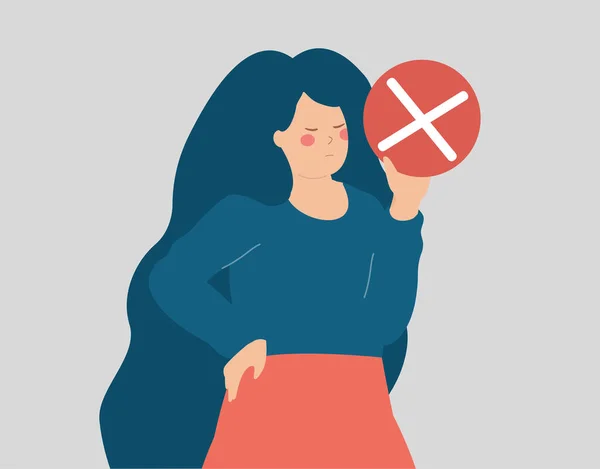 Young Woman Holds Circle Reject Mark Activist Protests Disagrees New — Vector de stock