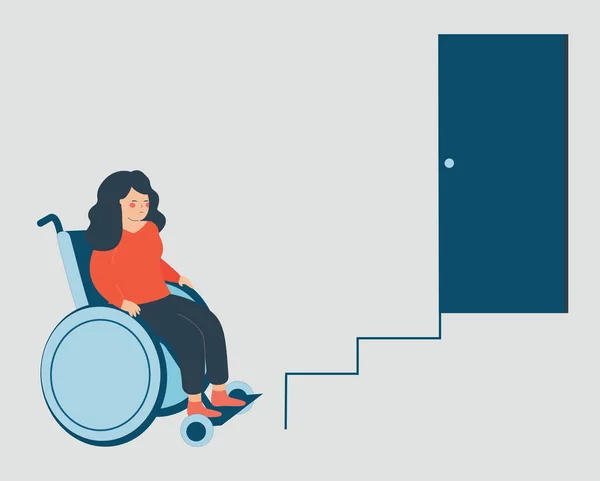 Woman Disability Can Climb Stairs Ramp Teenage Female Uses Wheelchair —  Vetores de Stock