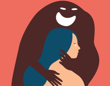 Woman cries and suffers from sexual harassment or schizophrenia. Dark evil shadow harassed a female. Girl needs help due to domestic violence. Stop Violence or abuse against women awareness concept.