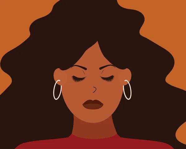 Portrait African American Woman Closed Eyes Feels Depression Stressed Black — Vector de stock