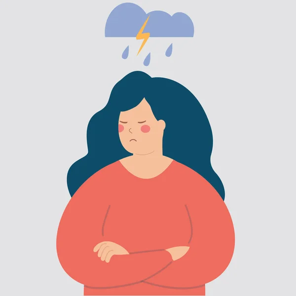 Zdenerwowana Kobieta Czuje Samotność Depresję Smutek Smutek Wściekła Kobieta Cierpi — Wektor stockowy
