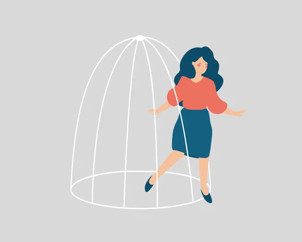 Une Femme Qui Échappe Une Cage Une Femme Sort Prison — Image vectorielle