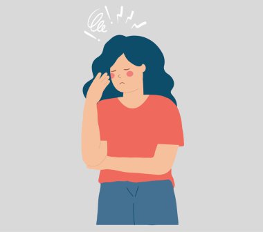 Depresyondaki kadın depresyon, endişe ve stres hisseder. Duygusal olarak aşırı yüklenmiş üzgün bir kız tükenme, bunama ve hafıza kaybı yaşıyor. Akıl sağlığı bozukluğu ya da hastalık kavramı. Vektör illüstrasyonu