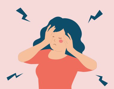 Stresli kadın, olumsuz ruh hali, depresyon ve endişe. Yüzünü kapatan depresif bir kadın. Akıl sağlığı bozukluğu ya da hastalık kavramı. Psikolojik sorunları olan karakter tasviri.