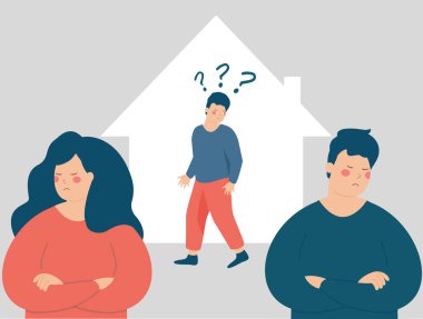 Ebeveynler çocuklarının önünde tartışır, tartışır ve birbirlerini aşağılarlar. Üzgün çocuk kendini evde şaşkın hissediyor. Karı koca arasındaki boşanma etkisi. Velayet savaşı ve aile ayrılığı kavramı.