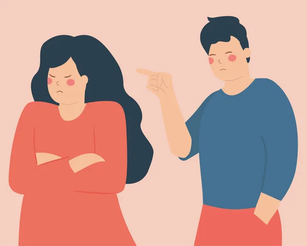 Adam Kızgın Üzgün Bir Kadını Işaret Ediyor Koca Kızgın Karısını — Stok Vektör