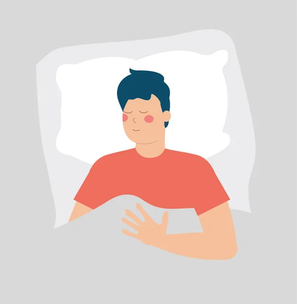 一个晚上睡觉的松懈的人躺在床上 睡午觉的男人打瞌睡 看到幸福的梦 无忧无虑 精神健康 身体护理 积极的精神观念 矢量说明 — 图库矢量图片