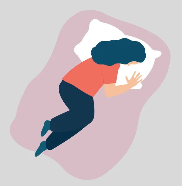 ベッドの上で寝ている女性とパジャマを着た女性のベクトルイラスト 寝室で寝そべって夜寝る女性 ベクトル平面 — ストックベクタ
