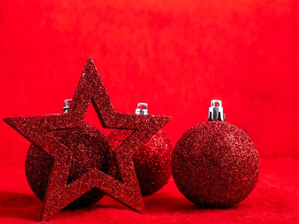 Red Christmas Balls Star Red Background High Quality Photo — Stock Photo, Image