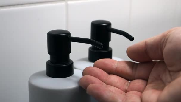 Man Takes Antibacterial Liquid Soap — Stock Video