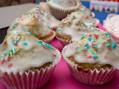 Muffins with icing. Fresh muffins.