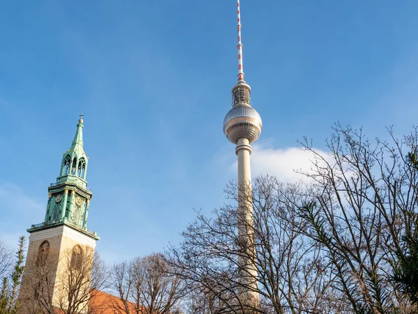 Televízió Torony Szent Mária Templom Berlinben Németország Fővárosa Berlin — Stock Fotó