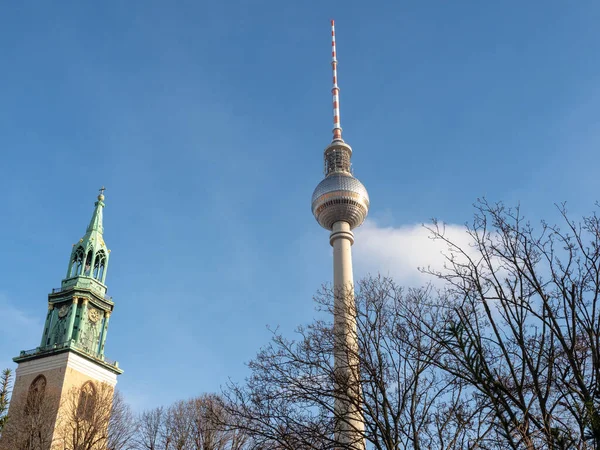 Televízió Torony Szent Mária Templom Berlinben Németország Fővárosa Berlin — Stock Fotó
