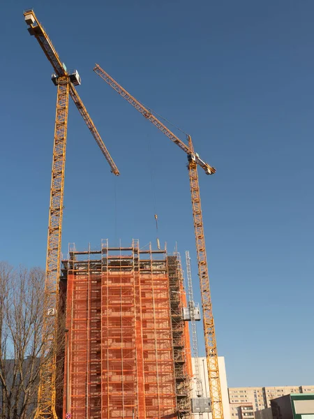 Guindaste Torre Canteiro Obras Construção Edifício Alto — Fotografia de Stock
