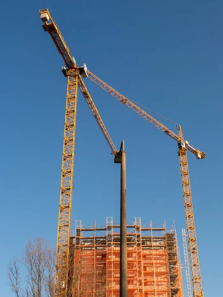 Guindaste Torre Canteiro Obras Construção Edifício Alto — Fotografia de Stock