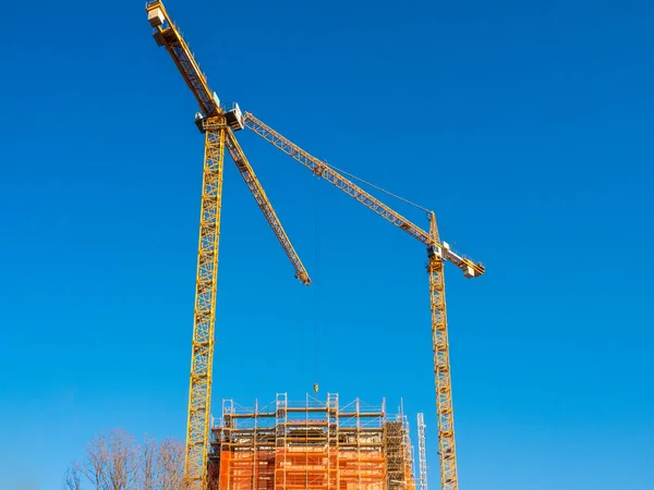 Guindaste Torre Canteiro Obras Construção Edifício Alto — Fotografia de Stock