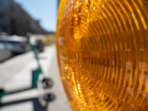 Gelbe Signallampe Straßenreparaturen Warnsignal Der Baustelle — Stockfoto