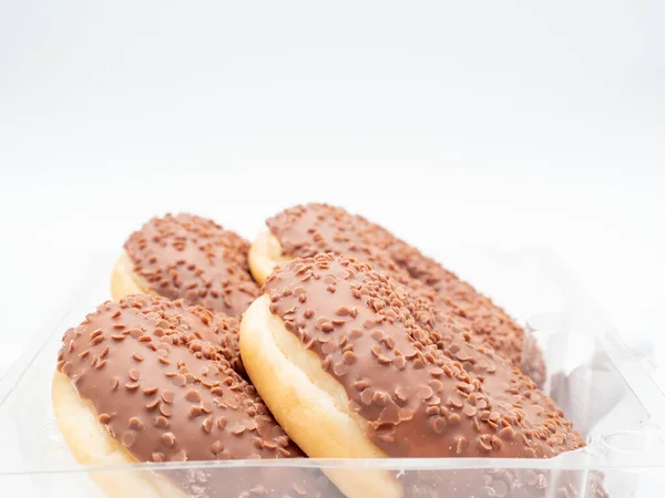 Chokladmunk Vit Bakgrund Donut Isolerad Vit Bakgrund — Stockfoto