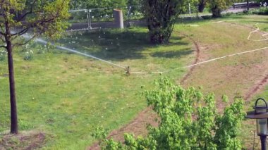 Parkta sulama cihazı var. Su püskürtücü.