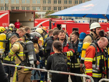 Germany, Berlin 05/14/2022. 10th Berlin Fire Stair Run. Running firefighters.
