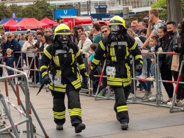 Germany, Berlin 05/14/2022. 10th Berlin Fire Stair Run. Running firefighters.