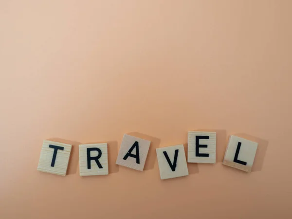 Inscripción Viajes Letras Madera Vacaciones Concepto Viaje — Foto de Stock